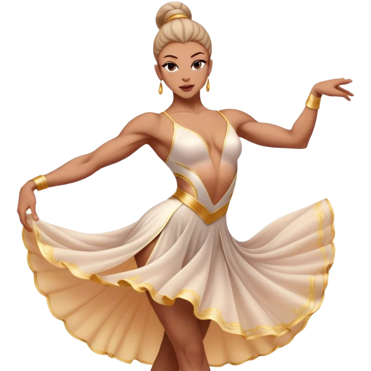 Cinematic Realistic Dance Poses, an elegant dancer mid-motion, muscles tensed with control, soft fabric of their attire flowing with movement, dramatic lighting highlighting the graceful lines, glowing with passion and poise. emoji