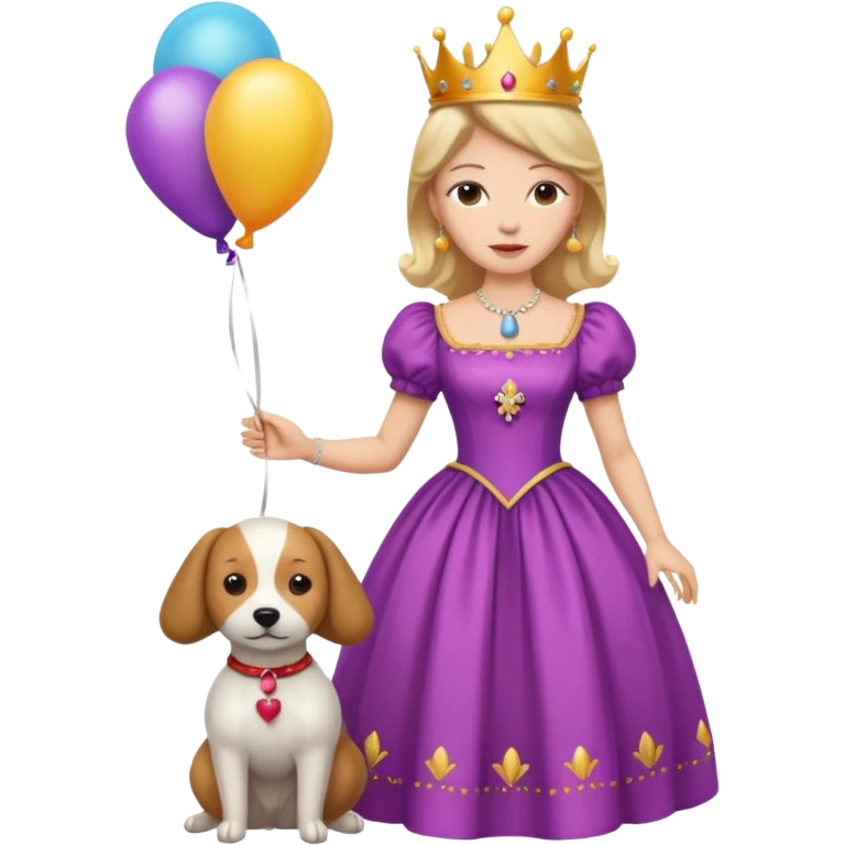 queen wearing dress, holding balloon in shape of number dog emoji