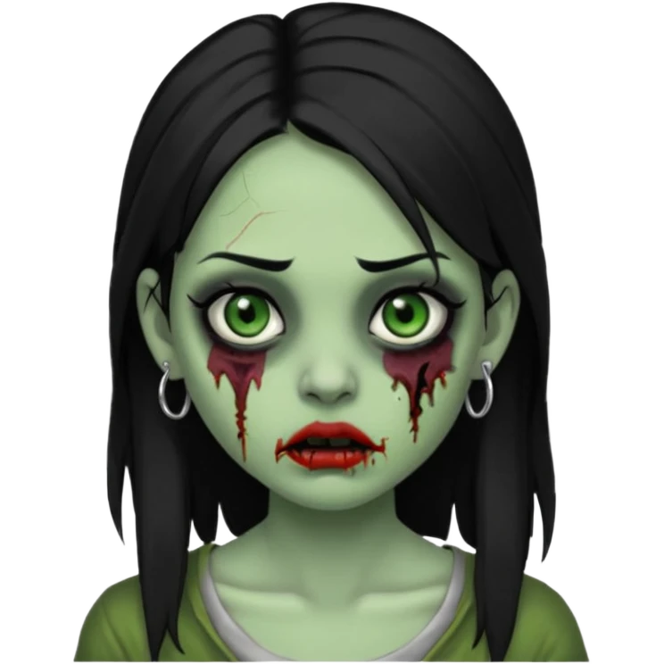 Zombie girl with a septum piercing black hair green skin emoji
