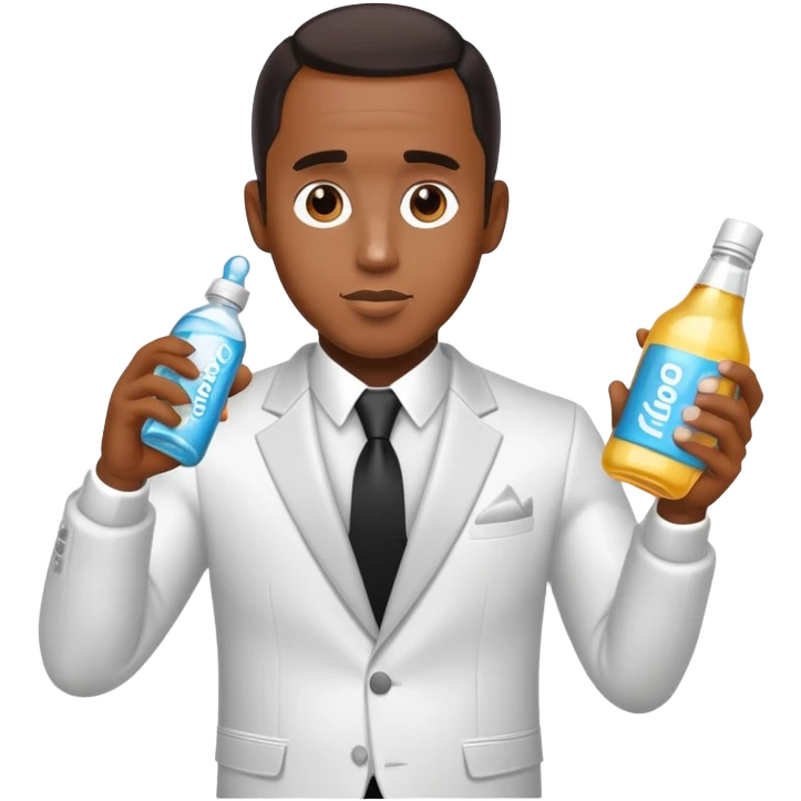 Diddy wearing a party outfit holding a bottle of  baby oil emoji