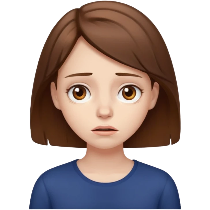 stressed girl brown hair brown eyes emoji