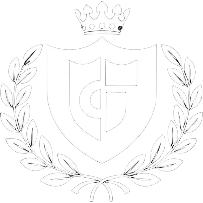Es un escudo con forma clásica de heráldica, dividido en cinco franjas verticales alternadas en negro y blanco. En la parte superior tiene las siglas “GYE” y en la parte inferior el año “1908”. El diseño es simple, simétrico y con colores tradicionales blanco y negro. emoji