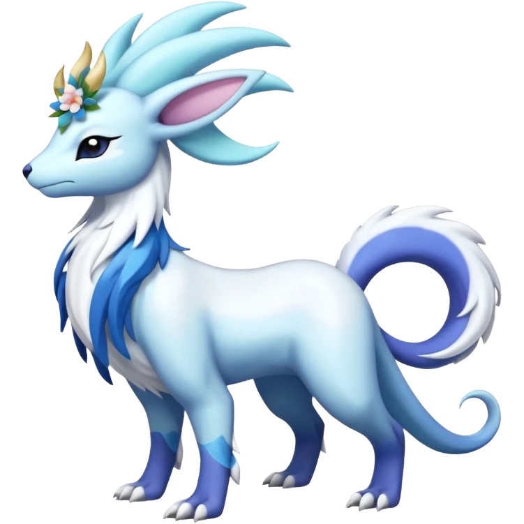 Shiny Glossy Pastel Light Divine Snaky Beautiful Floral Snowy Pretty Absol-Amaura-Suicune-Cobalion-fusion, full body emoji