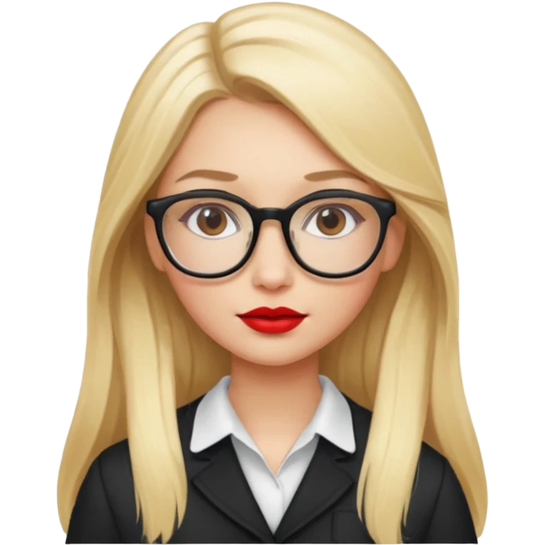 blondy girl with glasses learn analytics she is so pretty and seems like director bitch of company. with long hair and red lips and with makeup emoji
