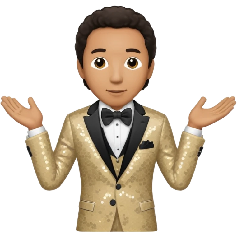 Smokey Robinson with dark brown hair, beige sequin suit with bow tie emoji