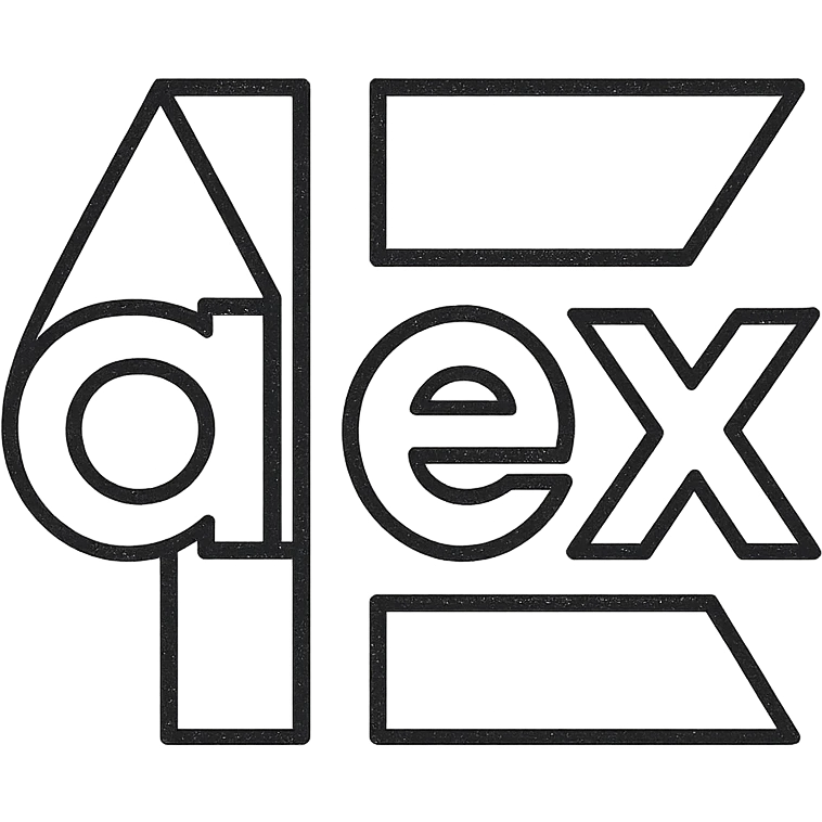 the name 'alex' in a geometric icon style, bold shapes, simple, tech-inspired emoji