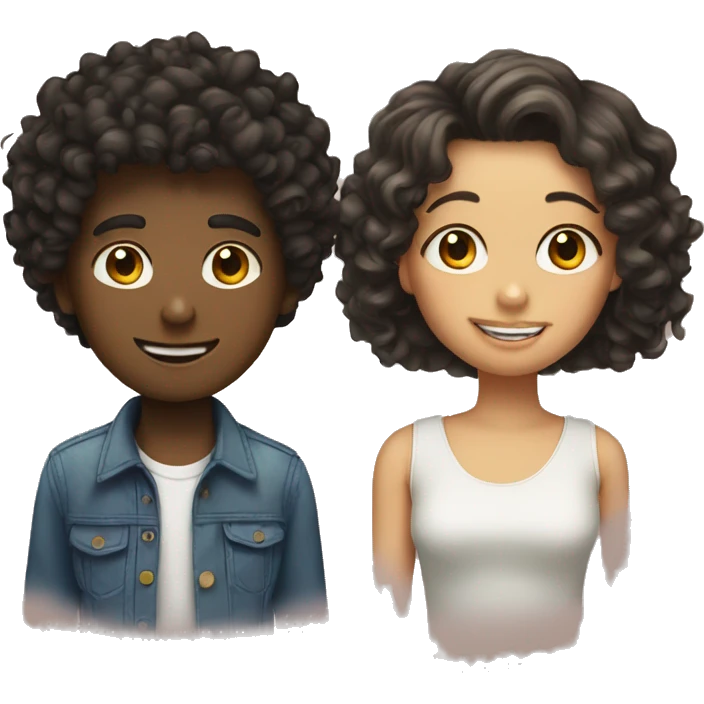 curly boy and straight hair girl emoji