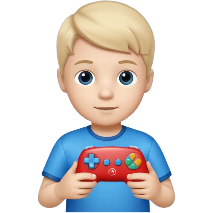 Little boy hold a controller and an airplane toy emoji