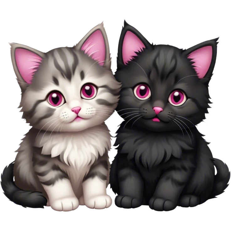 Two cute fluffy black Siberian kittens emoji