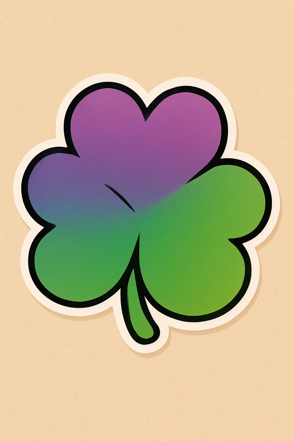 Remove the stem and make the four leaf clover more bubbly, keep the cartoon style and the top to bottom purple to green gradient. emoji