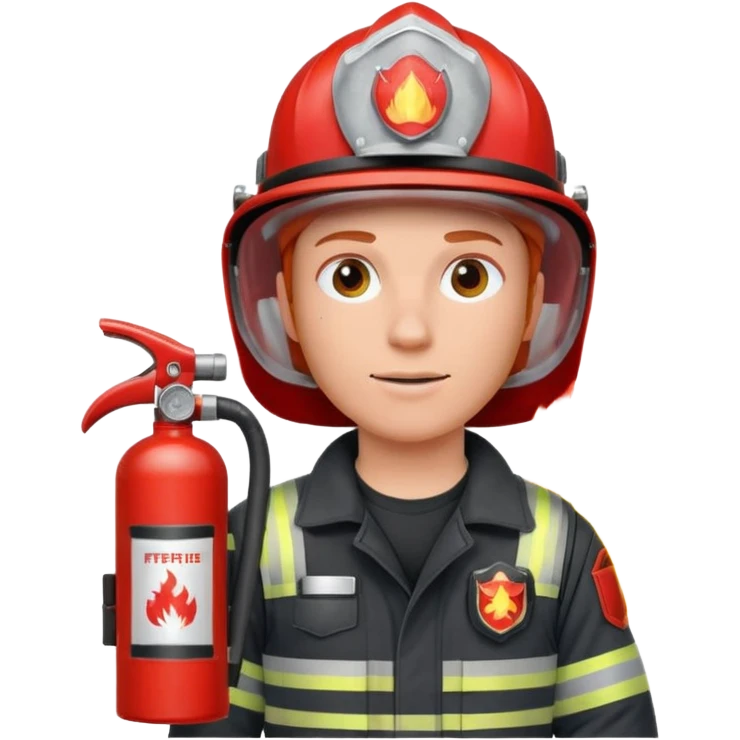 red haired Firefighter with respiratory protection with fire extinguisher emoji