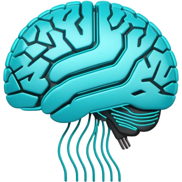 Futuristic neural brain badge icon, minimal glowing brain outline with neon cyan neural lines, small electric spark detail, circular game emblem, sci-fi web3 style, dark background, 3D polished game asset, sharp and high detail, centered composition emoji