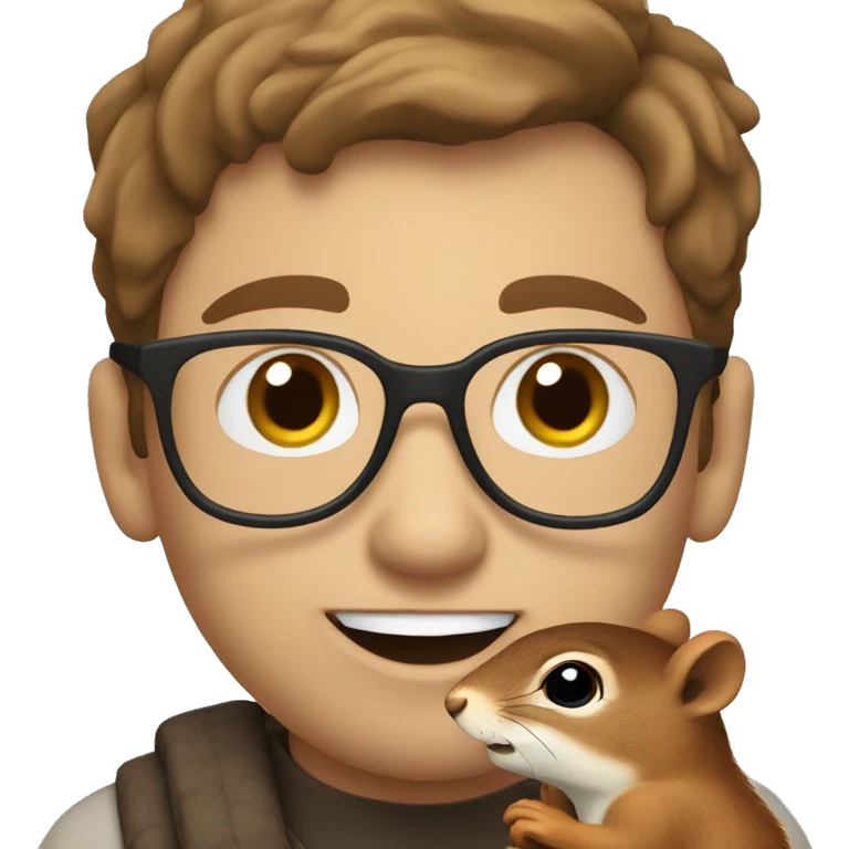 A man with brown hair, glasses and fair skin, feeds a squirrel emoji