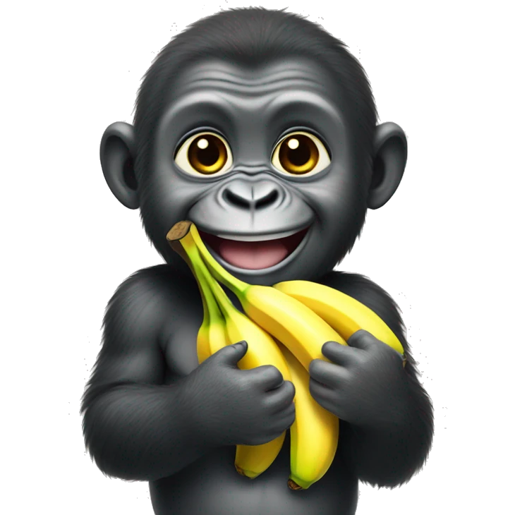 Smiling baby gorilla holding a banana emoji