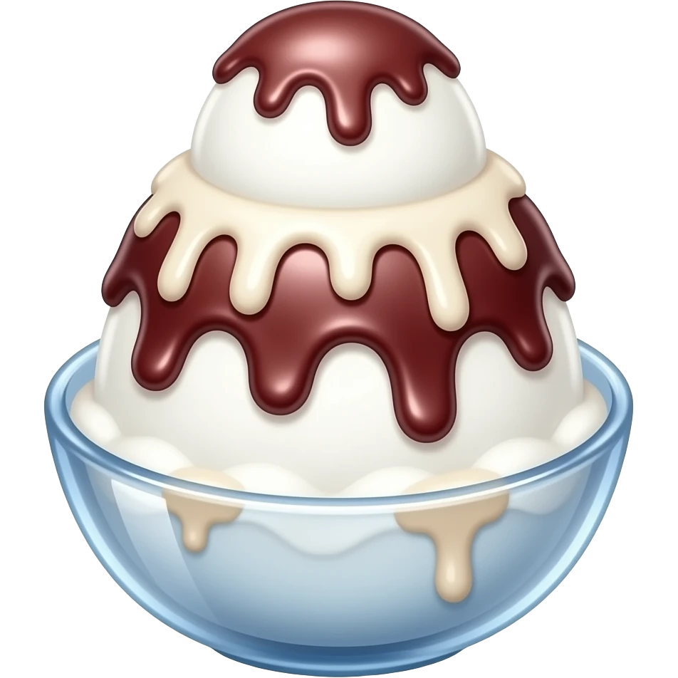 korean patbingsu dessert, fluffy snow ice, rich red bean paste, condensed milk drizzle, soft pastel tone, minimal aesthetic, glossy highlights emoji
