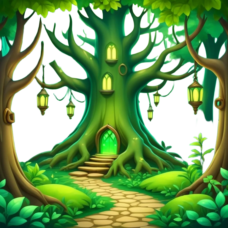 enchanted forest with lush green trees and magical glowing accents emoji
