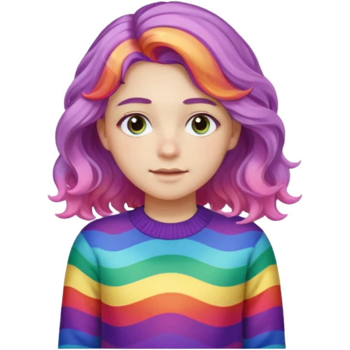 Lila renkli dalgalı saç beyaz tenrengi hafif çekik gözlü uzun kollu gökkuşağı swit emoji