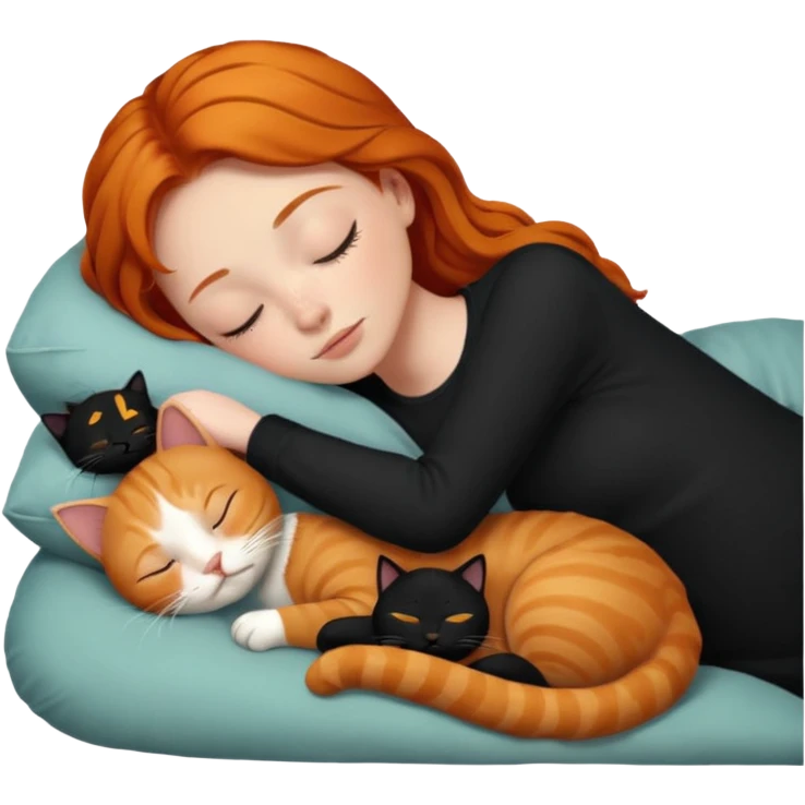 Ginger Girl sleeping with black cat emoji