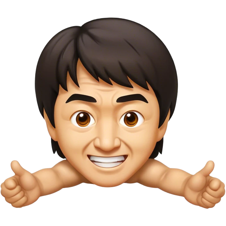 Cinematic Realistic Jackie Chan Pop Culture Emoji, depicted with playful agility and charismatic charm rendered with lifelike textures and vibrant, action‚Äêpacked lighting. emoji