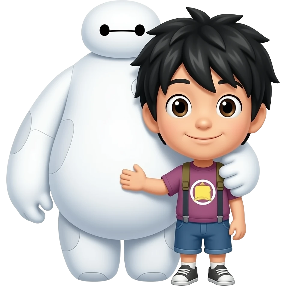 Baymax hugging Hiro Hamada of Big Hero 6, make Hiro smaller than baymax emoji