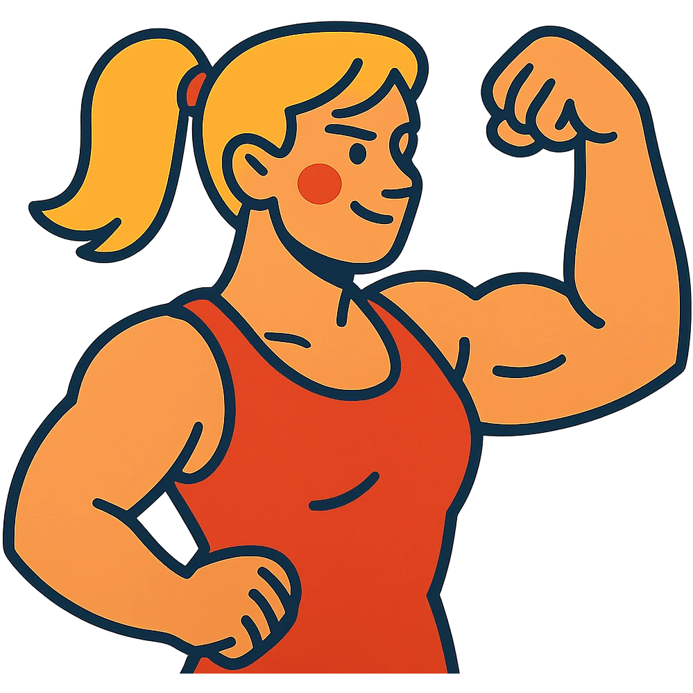 strong blond woman flexing emoji