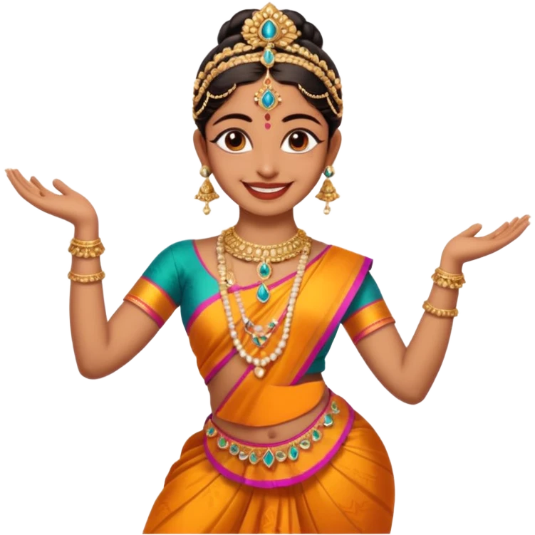 realistic bharathanatyam dancer with a smiling face and beautiful pose emoji