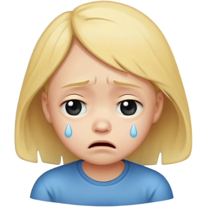 crying child, looking down, sad, apple style emoji emoji