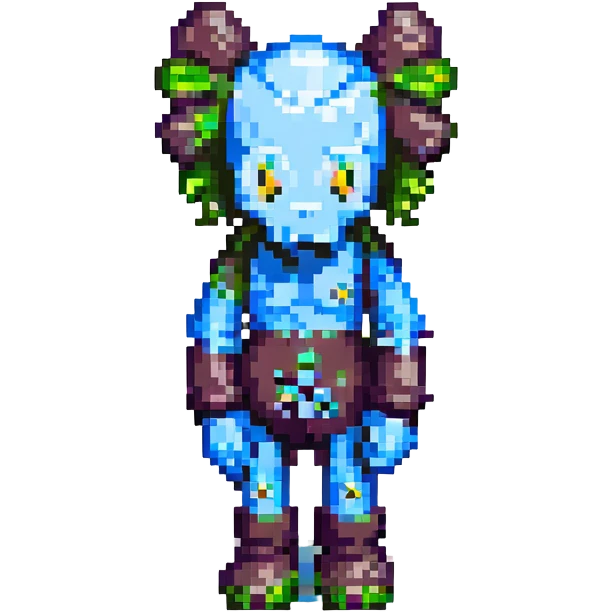 Kaws figure in pixel art style, simplified, with X eyes emoji