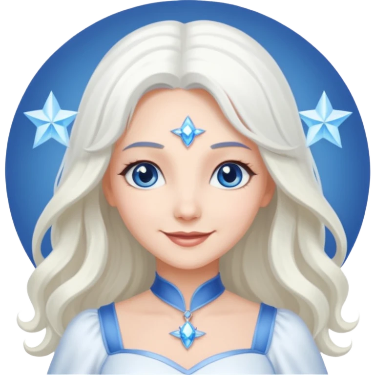 Good Witch of the North from the Wizard of Oz with long white hair, blue eyes, white outfit emoji
