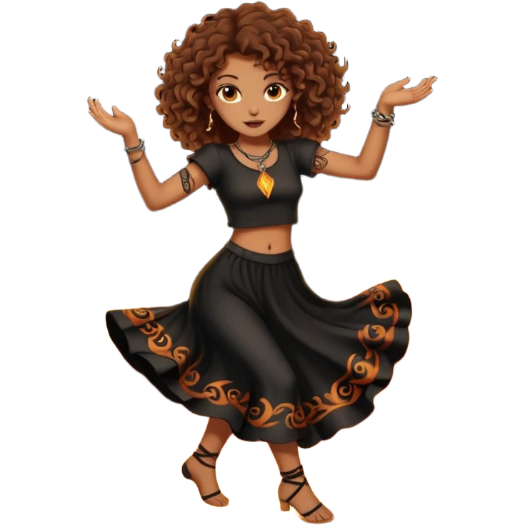Sexy brown eyes, brown curly hair, white ethnicity with tattoo, mystic vibe, dancing in the fire in the night  emoji