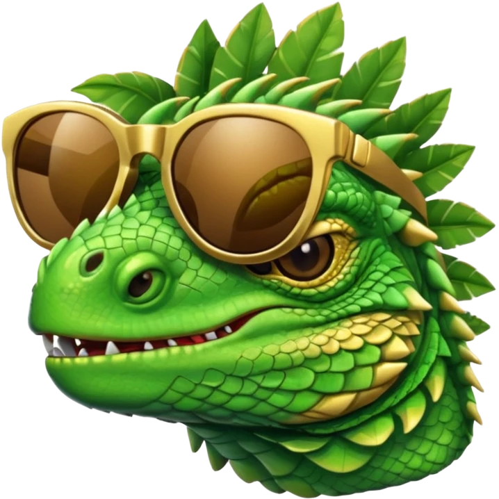 rich capitalist iguana head with golden glossy sunglasses emoji