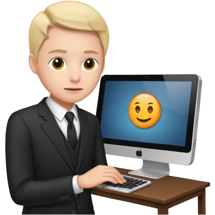 A computer screen with a body that is wearing a suit emoji