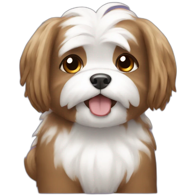 Shitzu brown and white smiling with long hair and pigtails  emoji