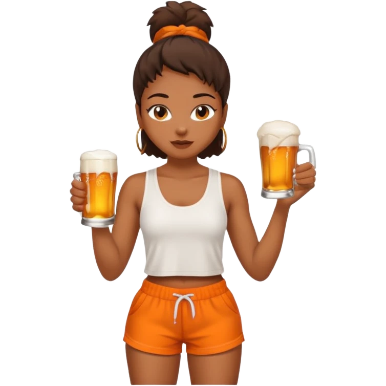 Hot wife in tank top and big boobs young African american, like picture three but put a beer in her hand and white top with orange shorts. Make boobs bigger emoji