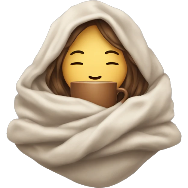 Me with long hair inside a blanket sipping coffee eyes closed emoji