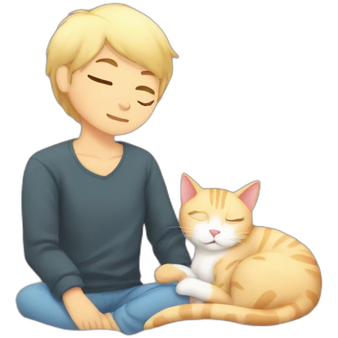 asian cat snuggeling blonde boyfriend cat in bed emoji
