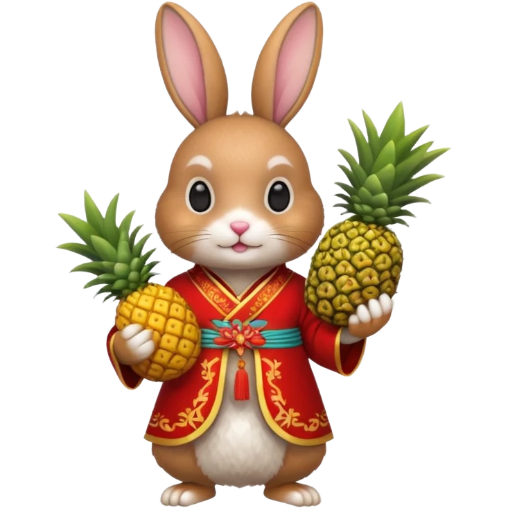rabbit, wearing chinese ancient red custome, with pine apple,  emoji