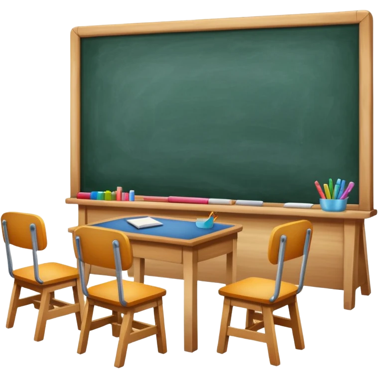 a classroom with a large blackboard emoji