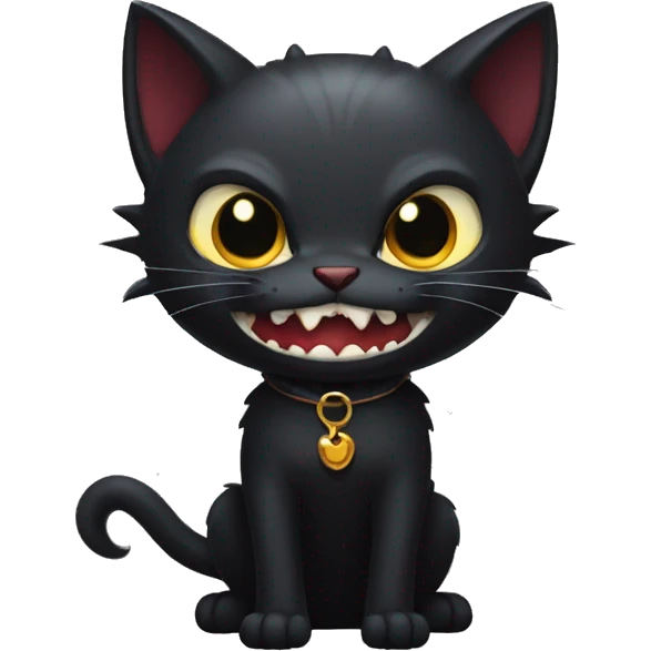 Black vampiric Cat-Fakémon with big fangs full body emoji