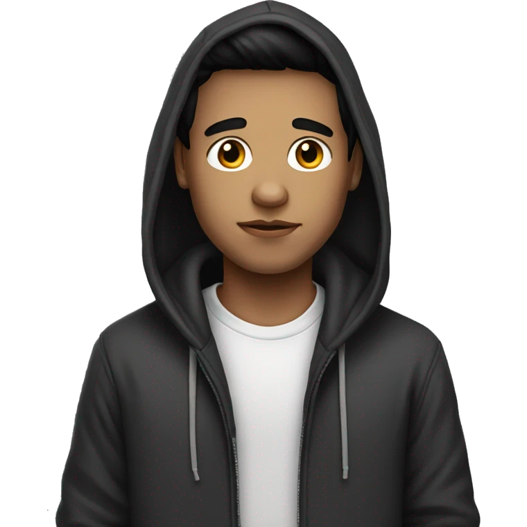 A white boy with black Hair using a big hoodie  emoji