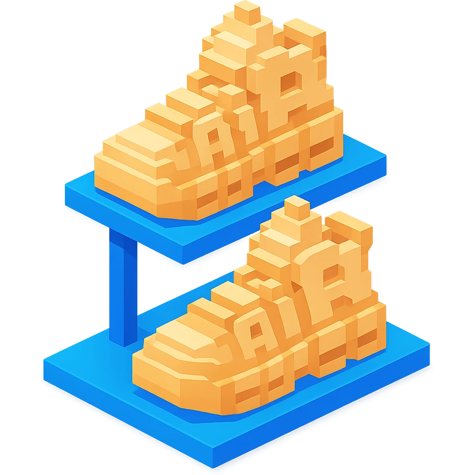 two pairs of Nike Air More Uptempo sneakers in beige on a display stand emoji