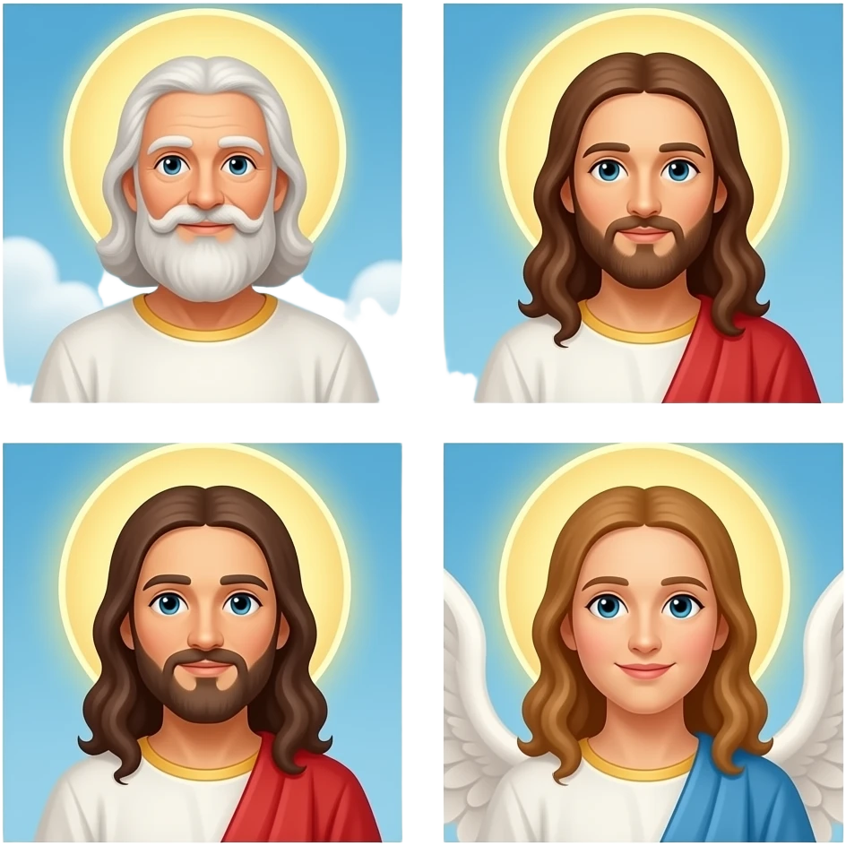 An old man in the sky as God with a loving look on his face , Jesus and the Holy Spirit emoji