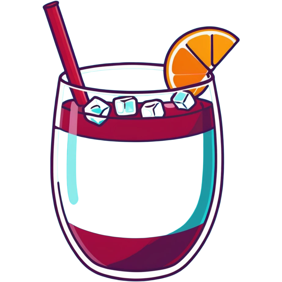 traditional sangria drink filled with ice cubes, red wine, orange and apple slices, very icy and cold emoji