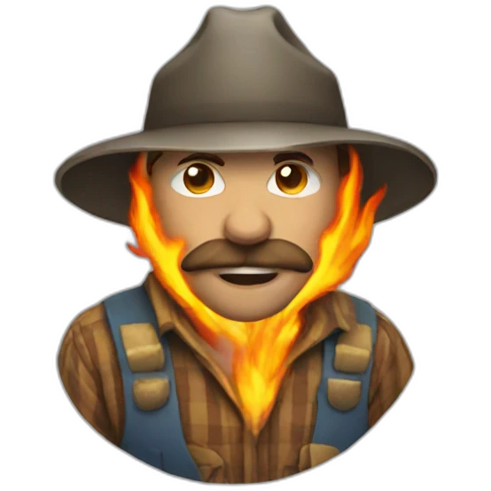 A burning farmer emoji