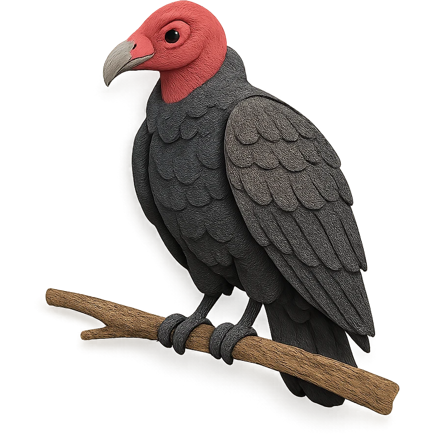 turkey vulture sitting on a branch, delicate paper layers, realistic feather patterns, subtle color variations emoji