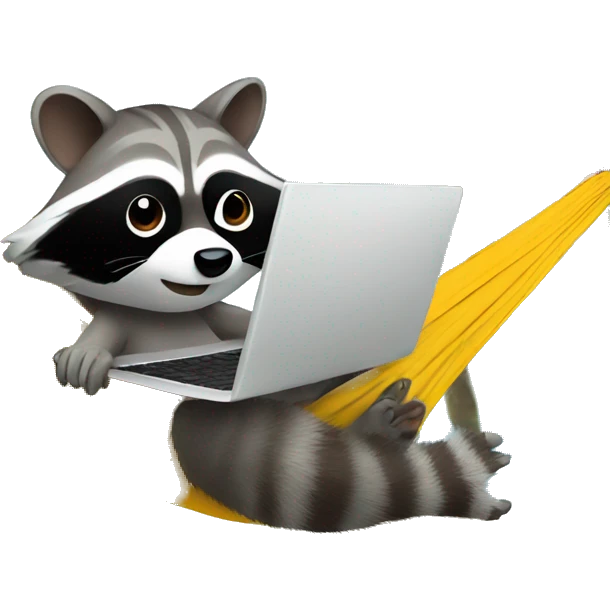 raccoon works on a laptop in a hammock emoji