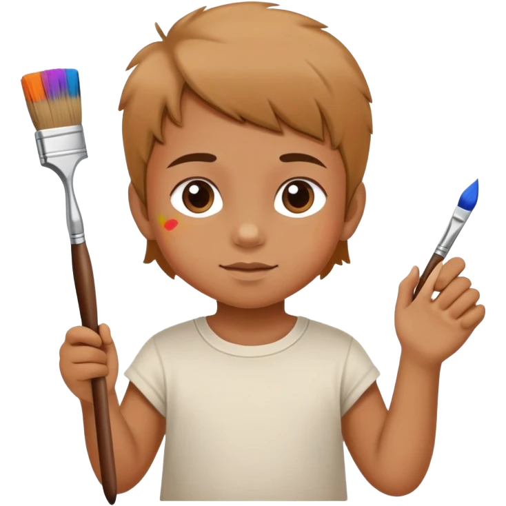 child painting on a canvas with a brush, colorful and creative emoji