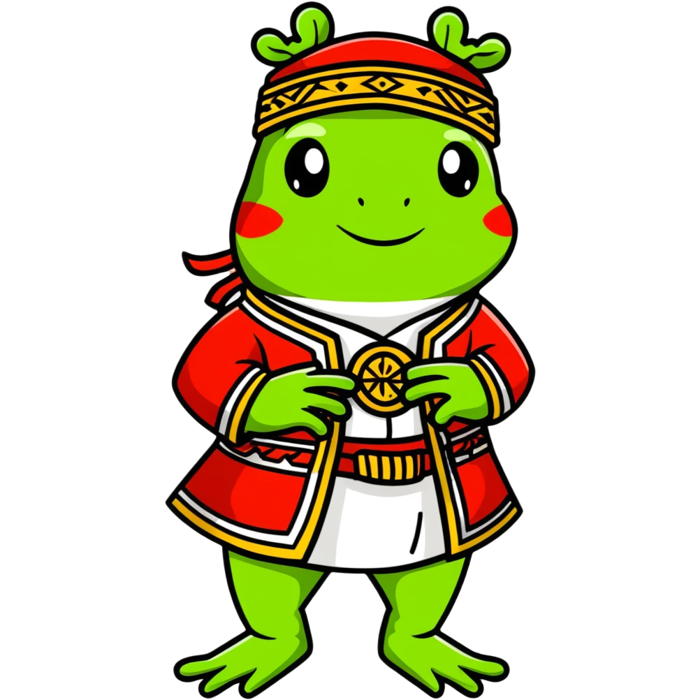 cartoonish frog wearing a traditional Bashkir outfit emoji