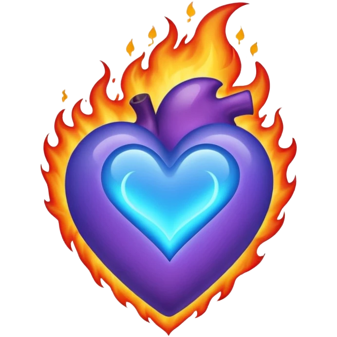 Fade from blue to purple burning heart emoji