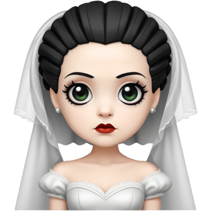 cute chibi Bride of Frankenstein with big eyes and black and white hair emoji